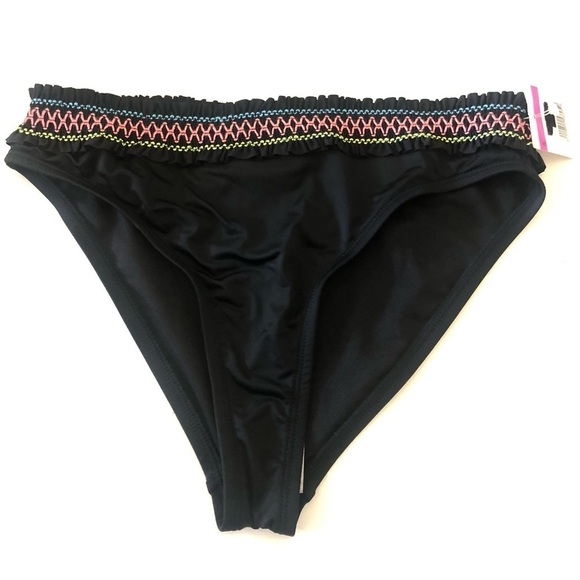 Hobie Black Raffle Waistband Vibrant Hue Stitching Hipster Swim Bikini Bottom 14 - Picture 6 of 10